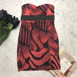 bebe 2b Coral Palm Leaf Print Bodycon Mini Dress